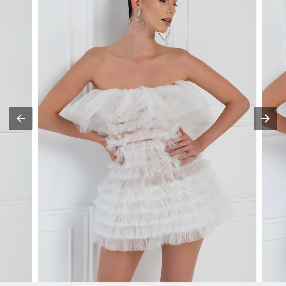 Kikiriki offwhite frill tube mini dress